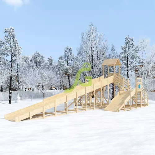 Зимняя деревянная горка "IgraGrad Snow Fox 12 м" с двумя горками (две лестницы), без окраски, Покрытие: Без покрытия, фото 
