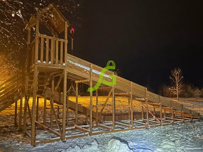 Зимняя деревянная горка "IgraGrad Snow Fox 12 м" с двумя скатами и выкатом 8 м, фото 10