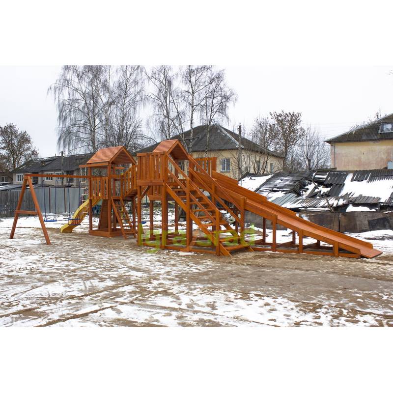 Детская деревянная зимняя горка "IgraGrad Snow Fox 5,9 м + "Панда Фани Gride"
