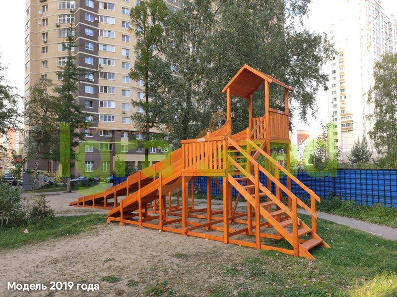 Зимняя деревянная горка "IgraGrad Snow Fox 12 м" с двумя скатами, без окраски