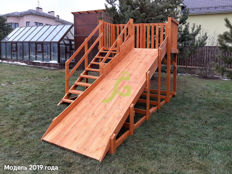 Деревянная зимняя горка "IgraGrad Snow Fox", скат 4 м, без окраски