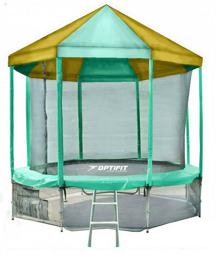 Батут OPTIFIT Like Green 14ft 4,27 м с зелено-желтой крышей