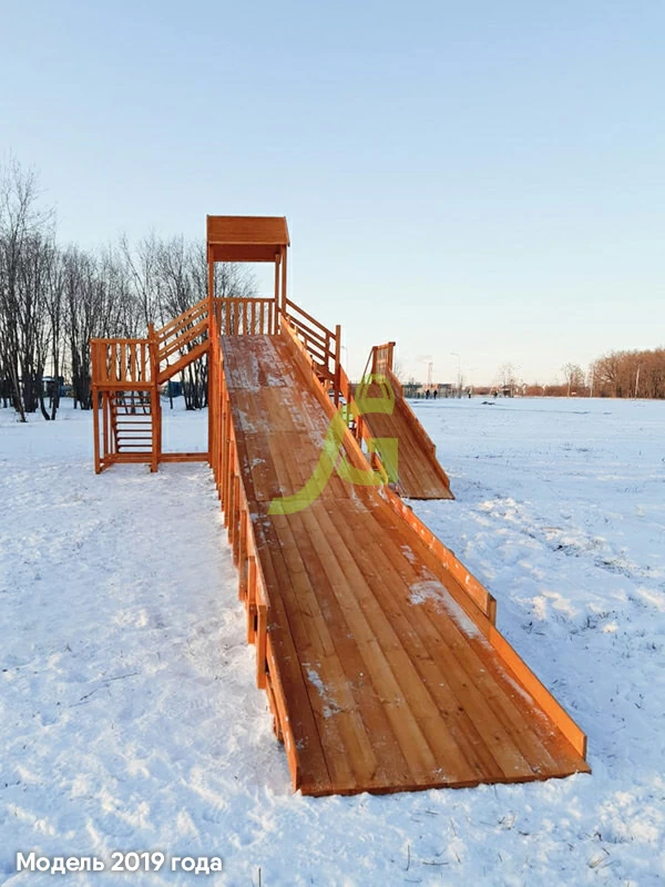 Зимняя деревянная горка "IgraGrad Snow Fox 12 м" с двумя горками (две лестницы), без окраски