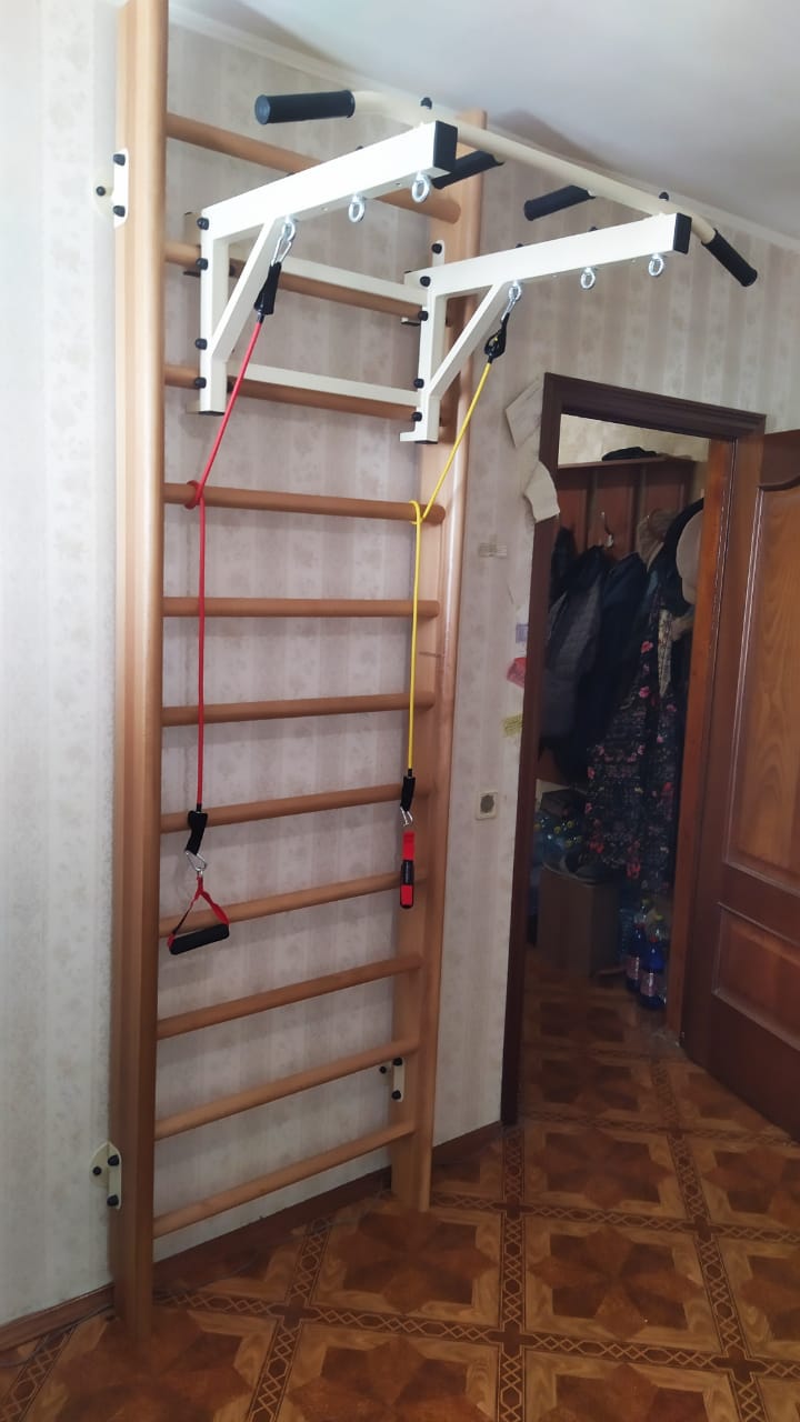 Шведская стенка деревянная из массива бука - БУК ПРЕМИУМ - СТ (стенка + турник семейный навесной)