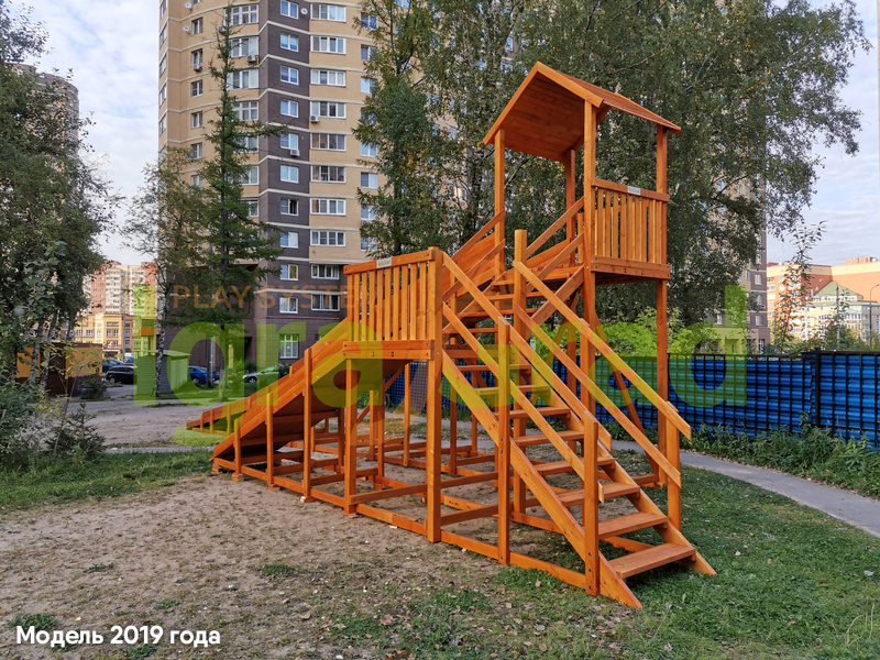 Зимняя деревянная горка "IgraGrad Snow Fox 12 м" с двумя скатами, без окраски