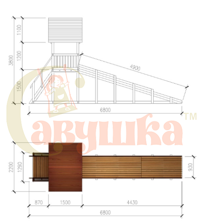 Зимняя заливная горка Савушка Зима Wood - 5 скат 5 метров