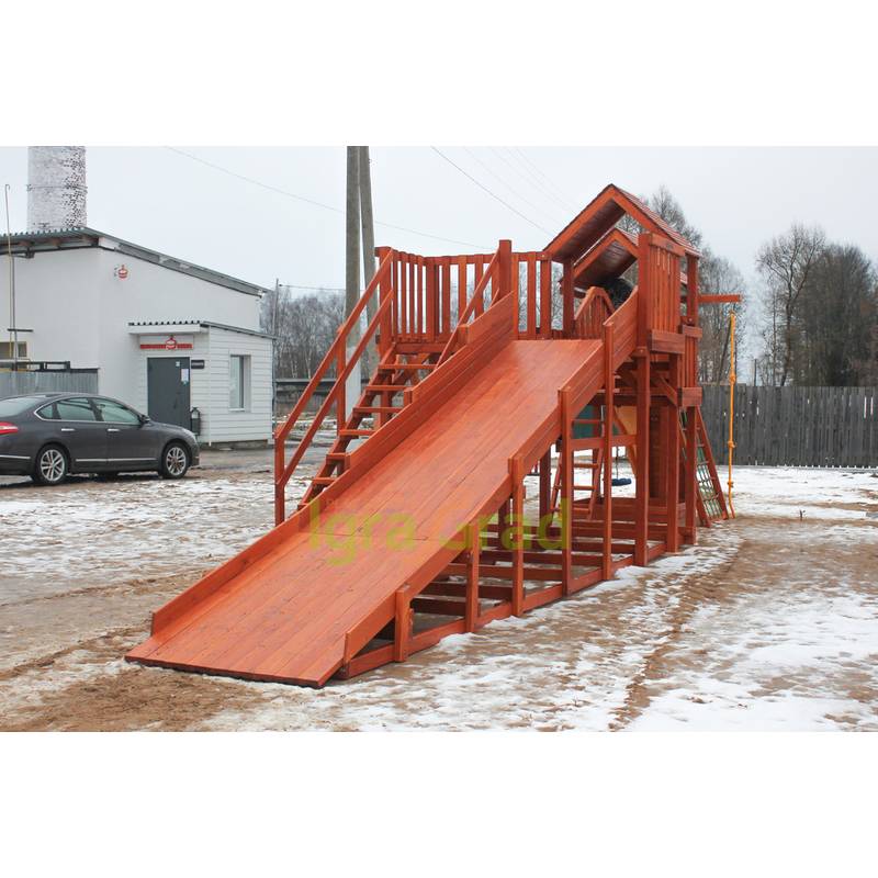 Детская деревянная зимняя горка "IgraGrad Snow Fox 5,9 м + "Панда Фани Gride"