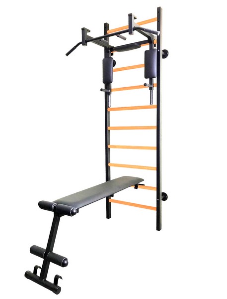 Шведская стенка комбинированная - КОМБИ - ТБПШ - ДГВ (стенка + турник-брусья-пресс + доска горизонтальная с валиками)