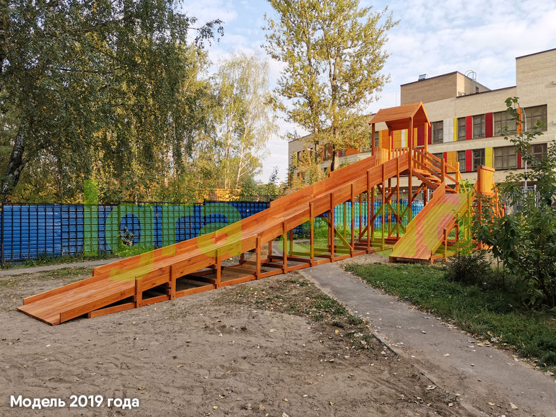 Зимняя деревянная горка "IgraGrad Snow Fox 12 м" с двумя скатами, без окраски