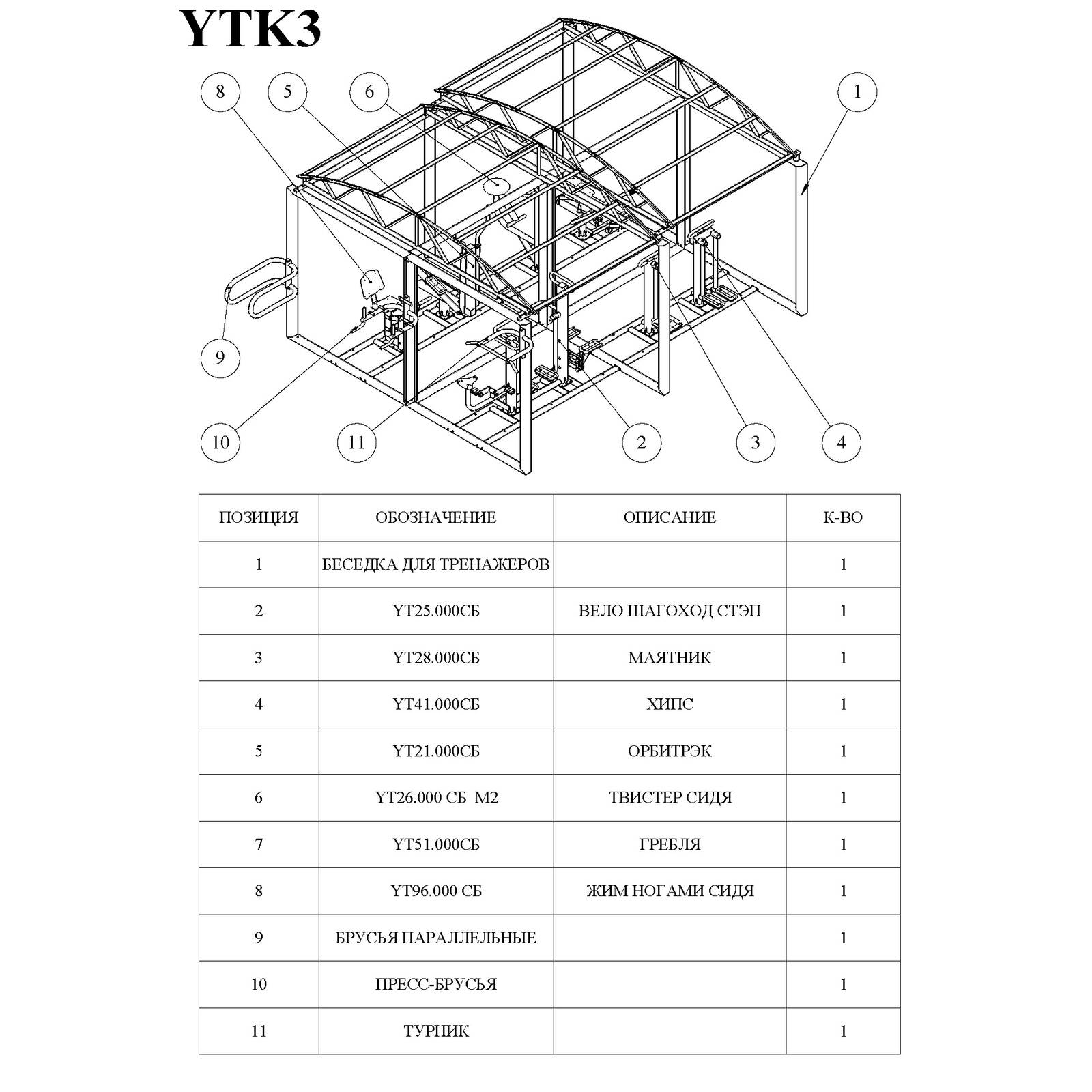 Навес с тренажерами YTK3