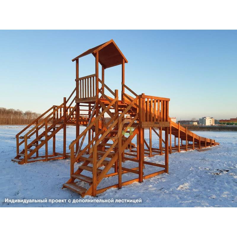 Зимняя деревянная горка "IgraGrad Snow Fox 12 м" с двумя скатами, без окраски