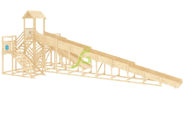 Зимняя деревянная горка "IgraGrad Snow Fox 12 м" с двумя горками (две лестницы), без окраски