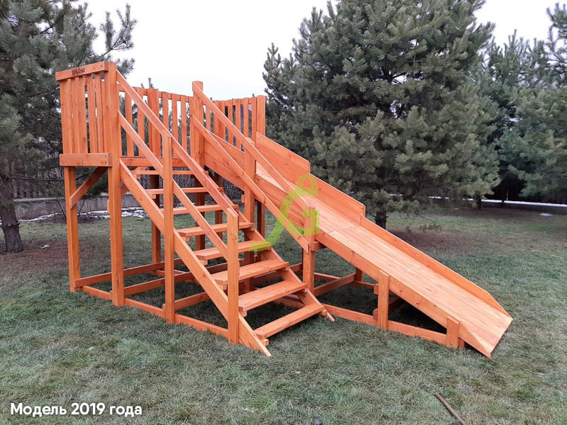 Деревянная зимняя горка "IgraGrad Snow Fox", скат 4 м, без окраски