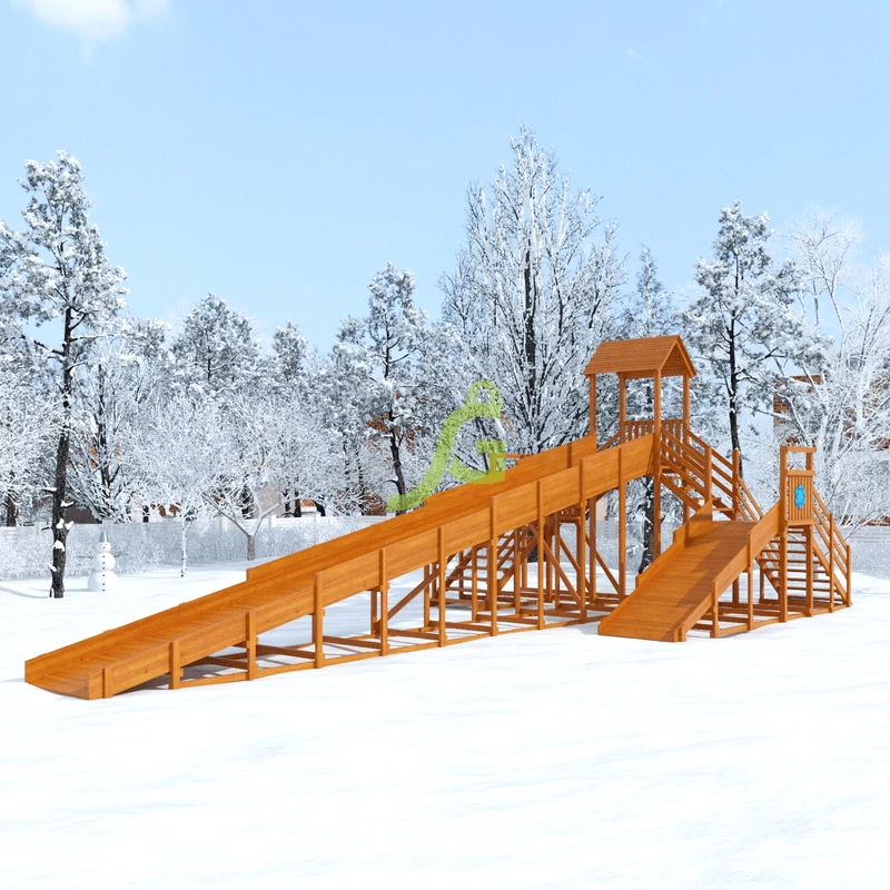 Зимняя деревянная горка "IgraGrad Snow Fox 12 м" с двумя горками (две лестницы), без окраски